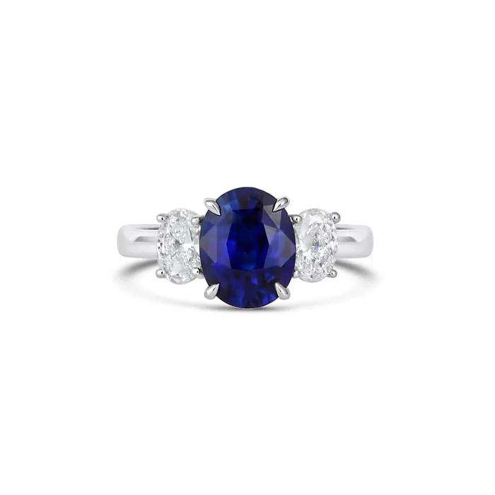 18K White Gold Oval Sapphire Ring with Oval Diamond Sides Meierotto Jewelers Rings 18K White Gold Oval Sapphire Ring with Oval Diamond Sides Meierotto Jewelers Rings