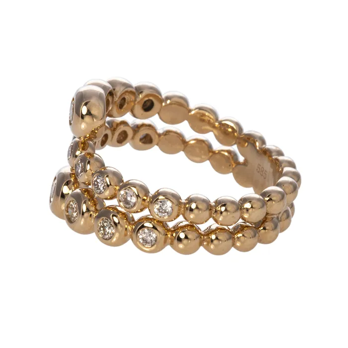 Croghans Rings Graduated Diamond Bezel Wrap 14K Yellow Gold Ring