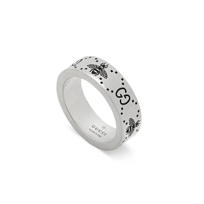 Gucci Sterling Silver 6mm Signature Bee Band Ring Gucci Rings