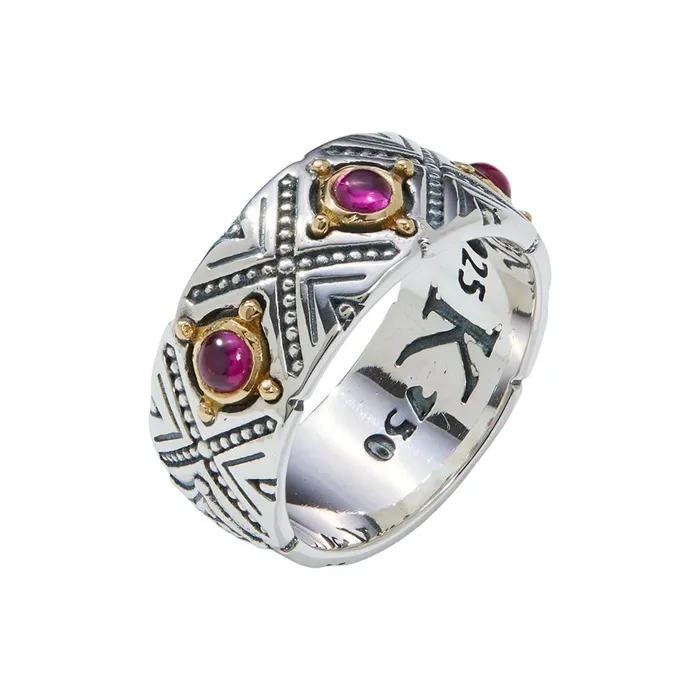 Konstantino Konstantino Dome Silver and 18K Gold Corundum Etched Band Ring Rings Konstantino Konstantino Dome Silver and 18K Gold Corundum Etched Band Ring Rings