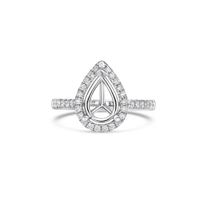 Rings 14K White Gold Semi Mount Diamond Ring with Pear Halo Engagement Collections Rings 14K White Gold Semi Mount Diamond Ring with Pear Halo Engagement Collections
