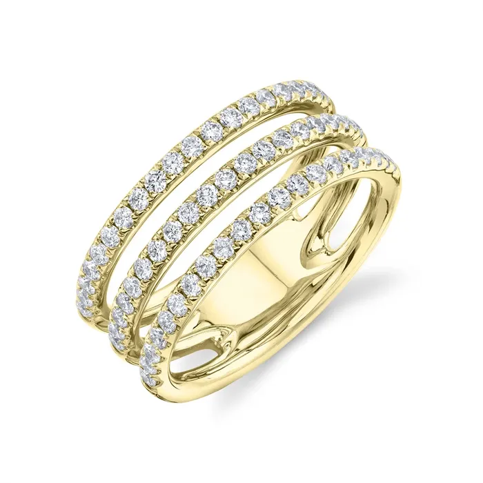 Rings 14K Yellow Gold Three Row Diamond Ring Meierotto Jewelers
