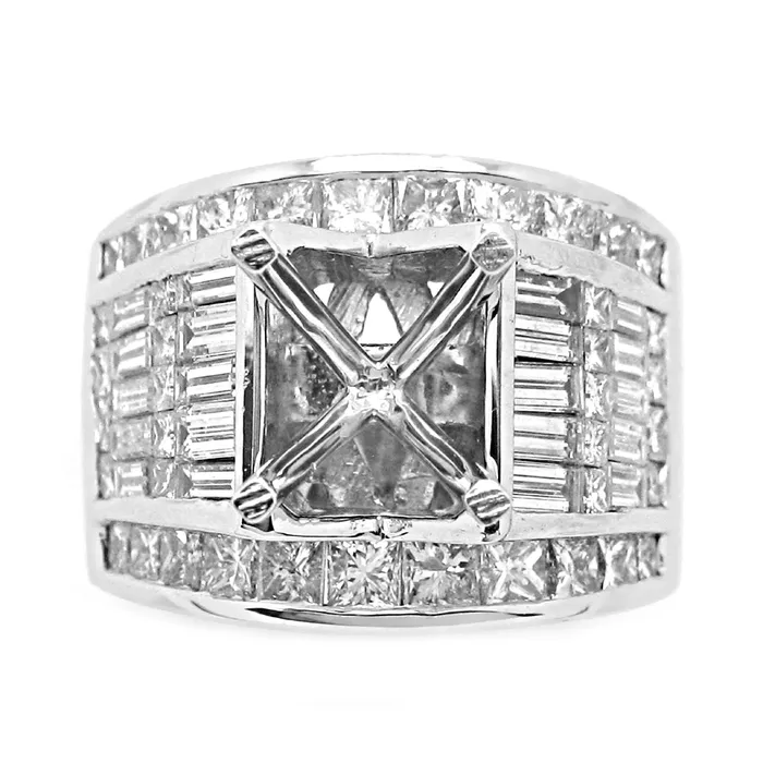 Rings Engagement Collections 18K White Gold Semi Mount Ring with Baguettes Princess Cut Diamonds Rings Engagement Collections 18K White Gold Semi Mount Ring with Baguettes Princess Cut Diamonds