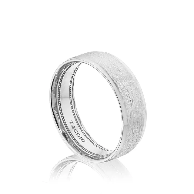 Tacori Sculpted Cresent 18K White Gold Gents 7mm Flat Top Brushed Center Band Tacori Rings Tacori Sculpted Cresent 18K White Gold Gents 7mm Flat Top Brushed Center Band Tacori Rings