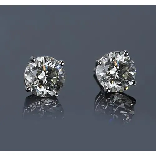 Earrings GB White Gold 2 Carats Round Genuine Natural Earth Mined Diamond Stud Earrings Earrings GB White Gold 2 Carats Round Genuine Natural Earth Mined Diamond Stud Earrings