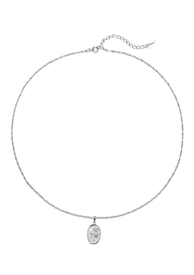 Necklaces Hey Happiness Oval Daisy Pendant Necklace Sterling Silver