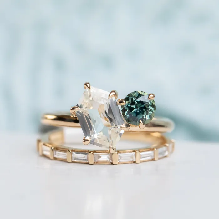 180ct Hexagon Sapphire 069ct Round Montana Sapphire Toi Et Moi Ring in 14k Yellow Gold Anueva Jewelry Rings