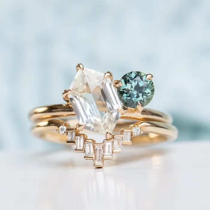 180ct Hexagon Sapphire 069ct Round Montana Sapphire Toi Et Moi Ring in 14k Yellow Gold Anueva Jewelry Rings