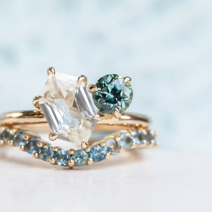 180ct Hexagon Sapphire 069ct Round Montana Sapphire Toi Et Moi Ring in 14k Yellow Gold Anueva Jewelry Rings