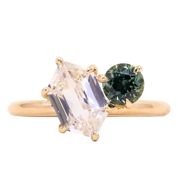 180ct Hexagon Sapphire 069ct Round Montana Sapphire Toi Et Moi Ring in 14k Yellow Gold Anueva Jewelry Rings