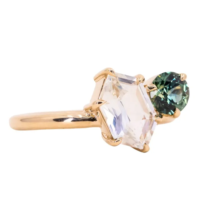 180ct Hexagon Sapphire 069ct Round Montana Sapphire Toi Et Moi Ring in 14k Yellow Gold Anueva Jewelry Rings