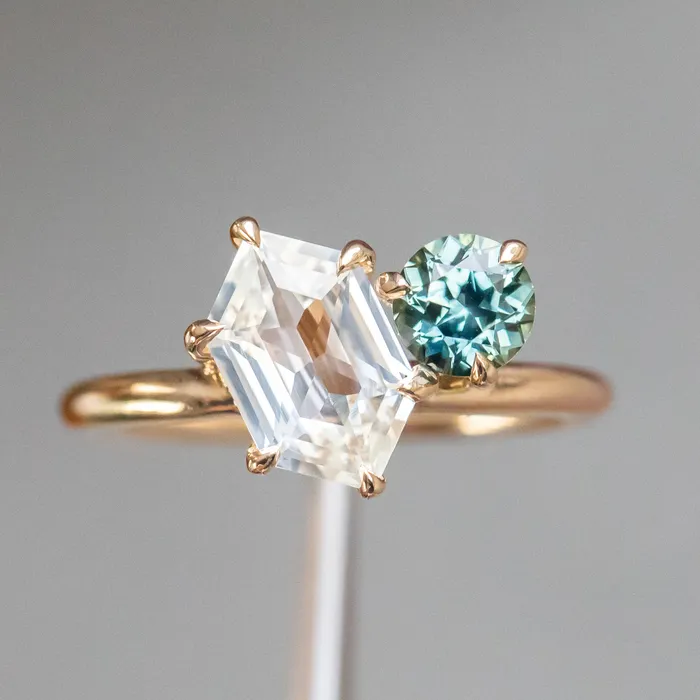 180ct Hexagon Sapphire 069ct Round Montana Sapphire Toi Et Moi Ring in 14k Yellow Gold Anueva Jewelry Rings