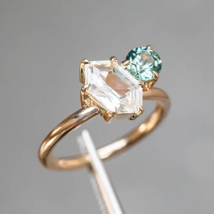 180ct Hexagon Sapphire 069ct Round Montana Sapphire Toi Et Moi Ring in 14k Yellow Gold Anueva Jewelry Rings
