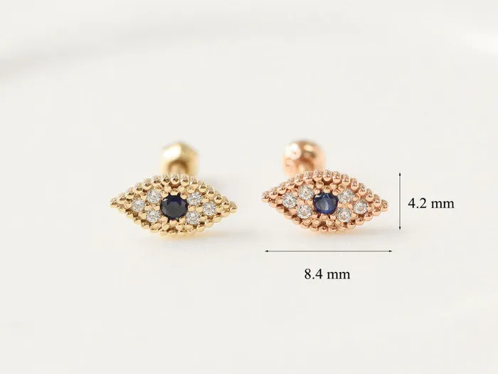 14K Gold Evil Eye Cubic Cartilage Earring 18G16G MinimalBijoux Earrings