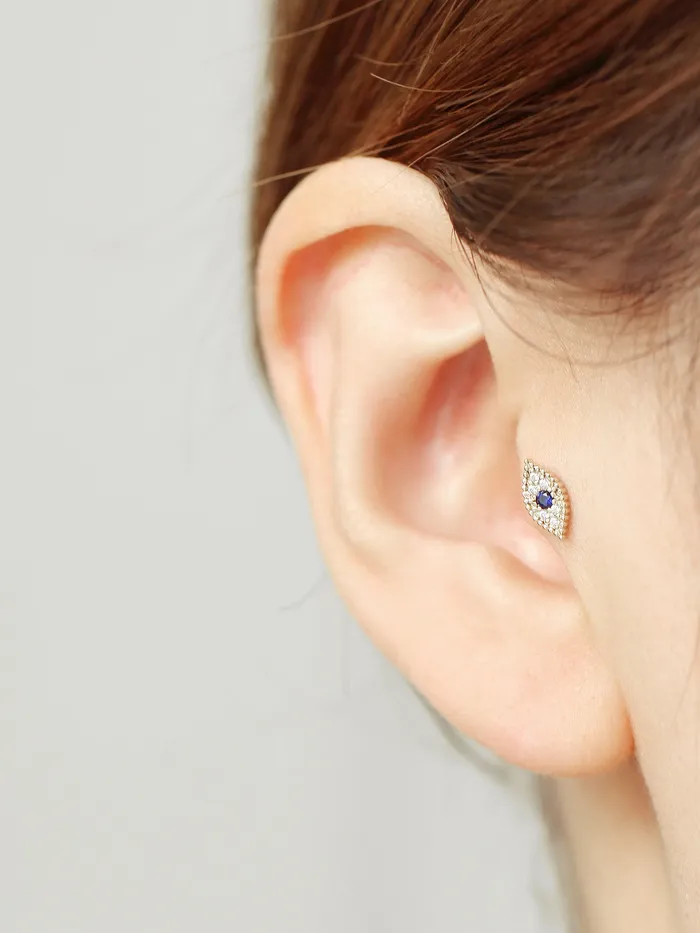 14K Gold Evil Eye Cubic Cartilage Earring 18G16G MinimalBijoux Earrings