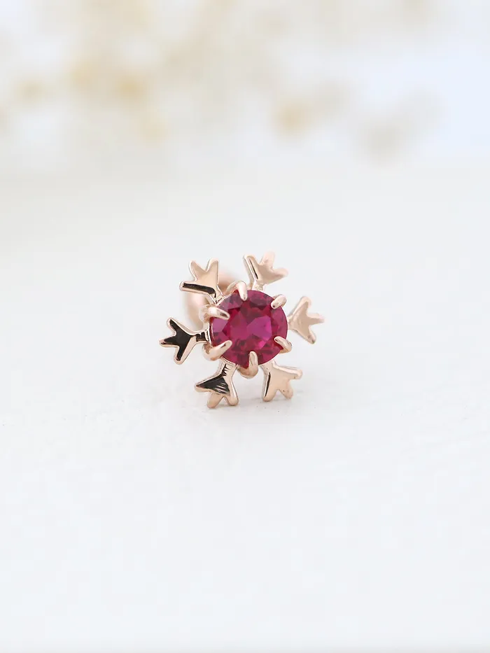 14K Gold Gemstone Snowflake Cartilage Earring 18G16G MinimalBijoux Earrings
