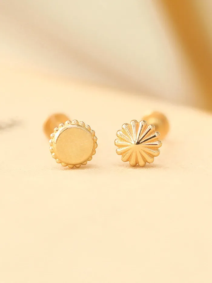 14K Gold Internally Merry Round Labret Piercing 18G16G MinimalBijoux PreStyled Sets