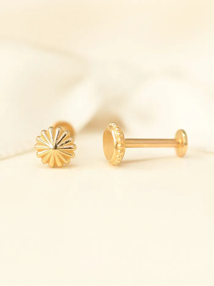 14K Gold Internally Merry Round Labret Piercing 18G16G MinimalBijoux PreStyled Sets