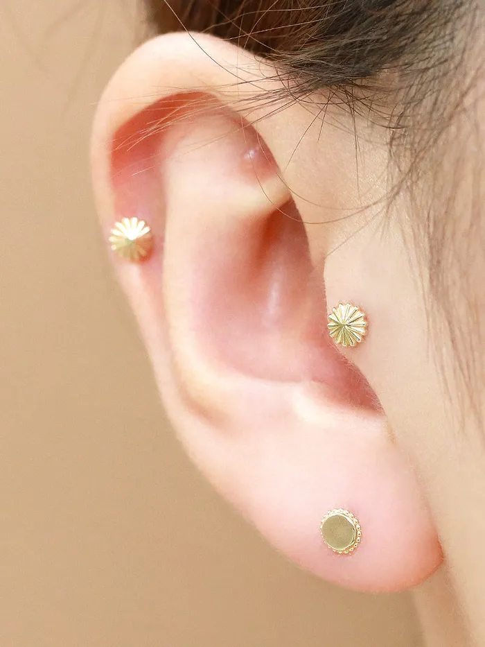 14K Gold Internally Merry Round Labret Piercing 18G16G MinimalBijoux PreStyled Sets