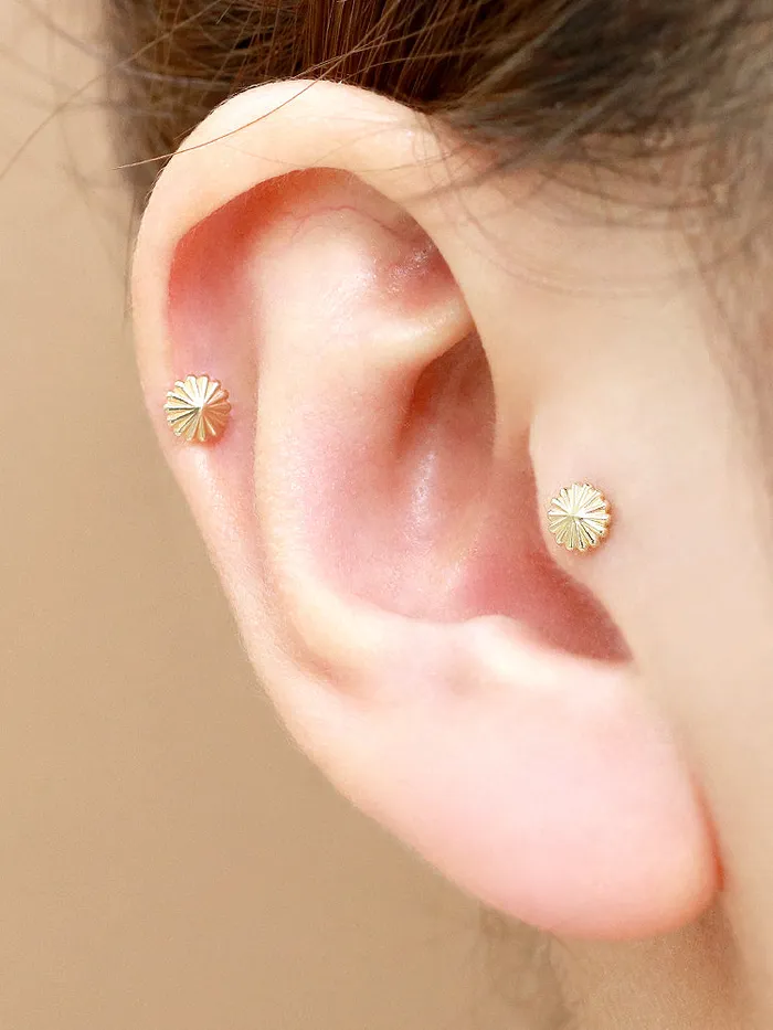 14K Gold Internally Merry Round Labret Piercing 18G16G MinimalBijoux PreStyled Sets