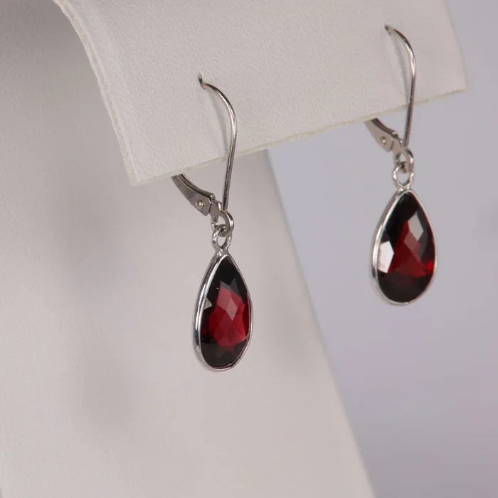 14K White Gold Garnet Dangle Pierced Earrings 682 Carats Moriartys Gem Art Earrings