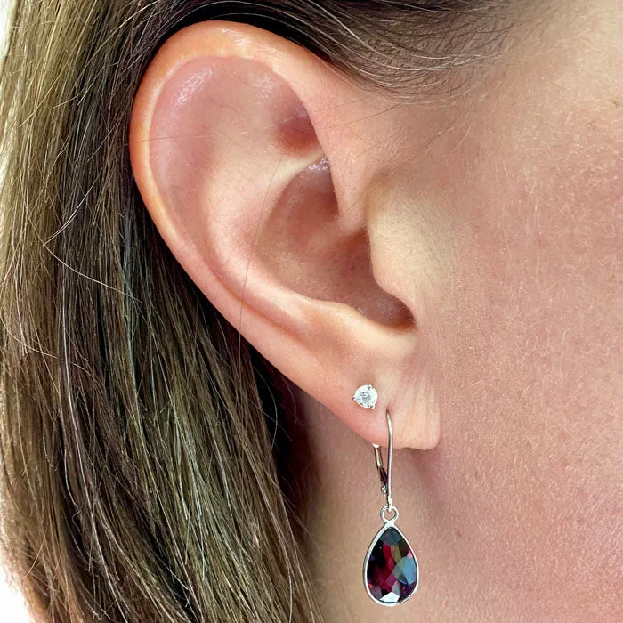 14K White Gold Garnet Dangle Pierced Earrings 682 Carats Moriartys Gem Art Earrings