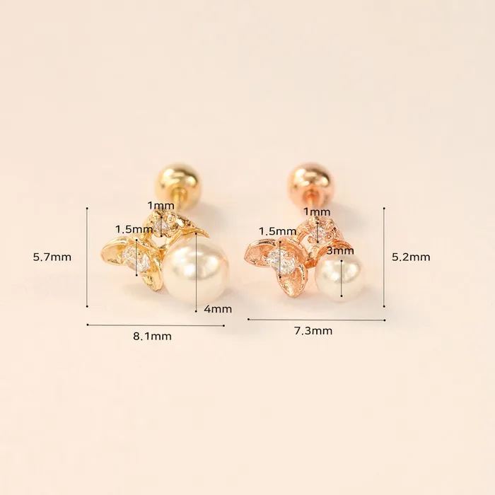 Earrings 14K Gold Flower Pearl Piercing Earring 20G18G16G MinimalBijoux