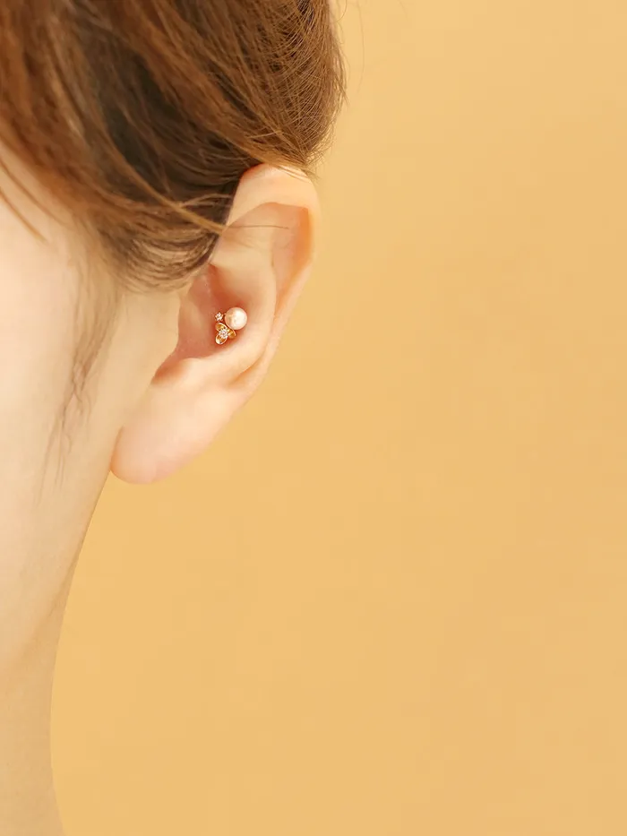 Earrings 14K Gold Flower Pearl Piercing Earring 20G18G16G MinimalBijoux
