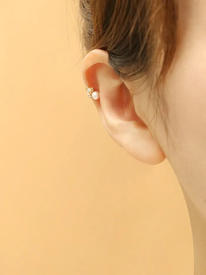 Earrings 14K Gold Flower Pearl Piercing Earring 20G18G16G MinimalBijoux