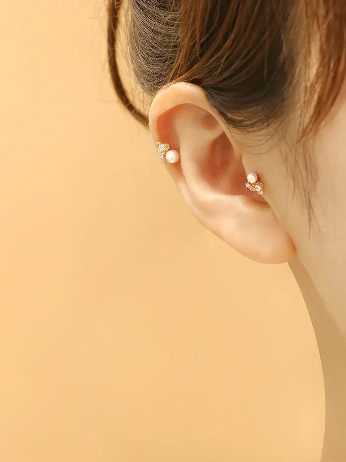 Earrings 14K Gold Flower Pearl Piercing Earring 20G18G16G MinimalBijoux