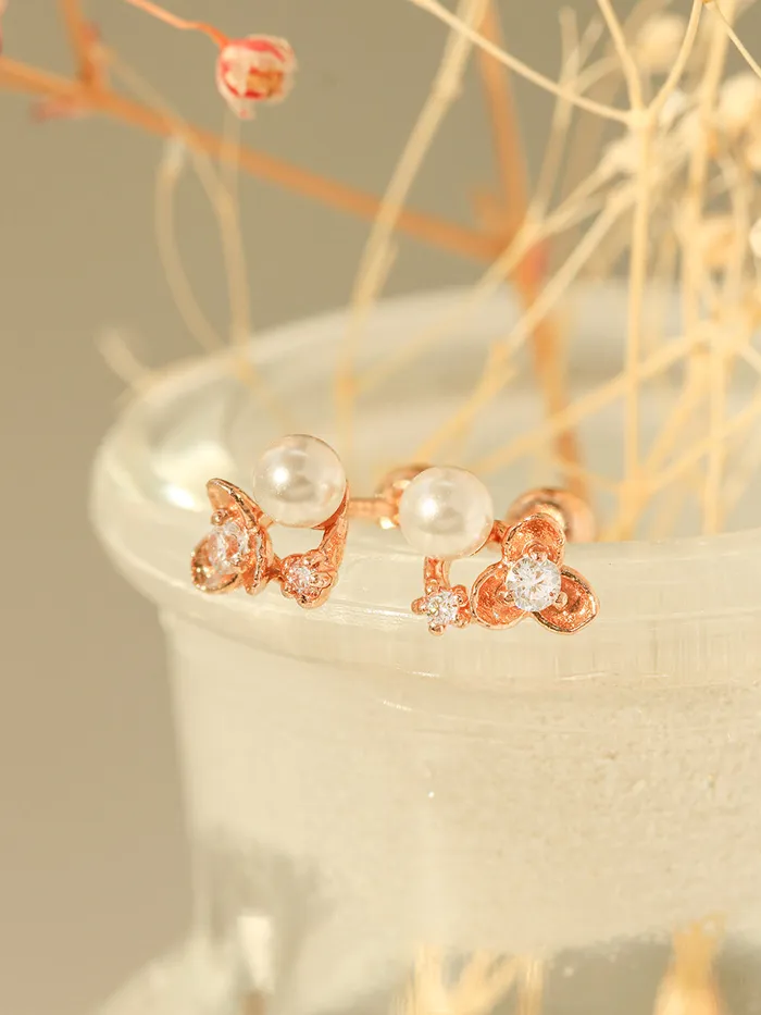 Earrings 14K Gold Flower Pearl Piercing Earring 20G18G16G MinimalBijoux