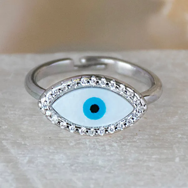 EyeShaped Studded Evil Eye Ring Upakarna Rings