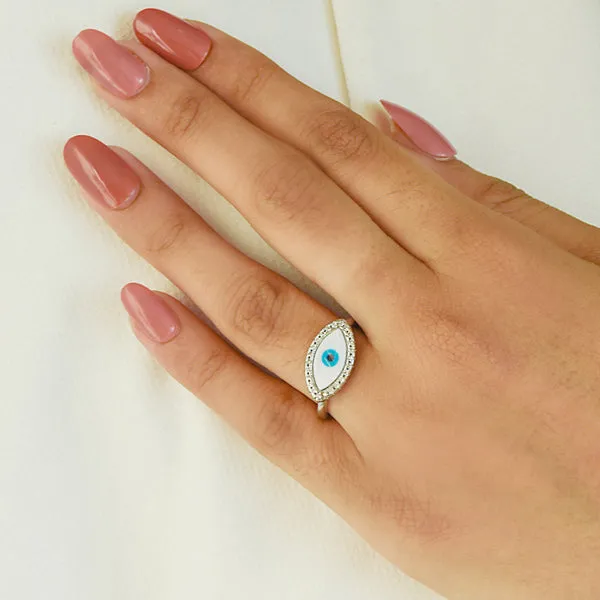 EyeShaped Studded Evil Eye Ring Upakarna Rings