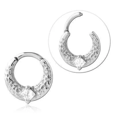 Hammered CZ Stainless Hinged Ring Tulsa Body Jewelry Rings