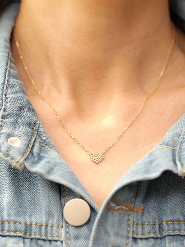 MinimalBijoux Necklaces 14K 18K Gold Flat Cubic Heart Necklace