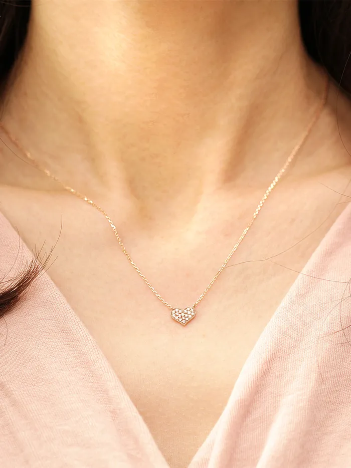 MinimalBijoux Necklaces 14K 18K Gold Flat Cubic Heart Necklace