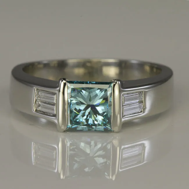 Moriartys Gem Art Rings 14K White Gold Blue Princess Diamond Ring