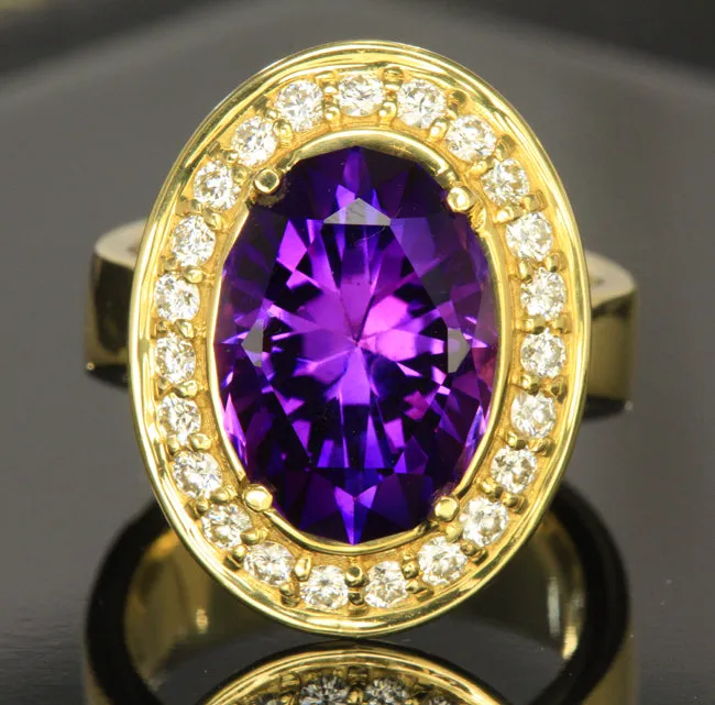 Moriartys Gem Art Rings 14K Yellow Gold Oval Rwanda Amethyst Ring by Christopher Michael