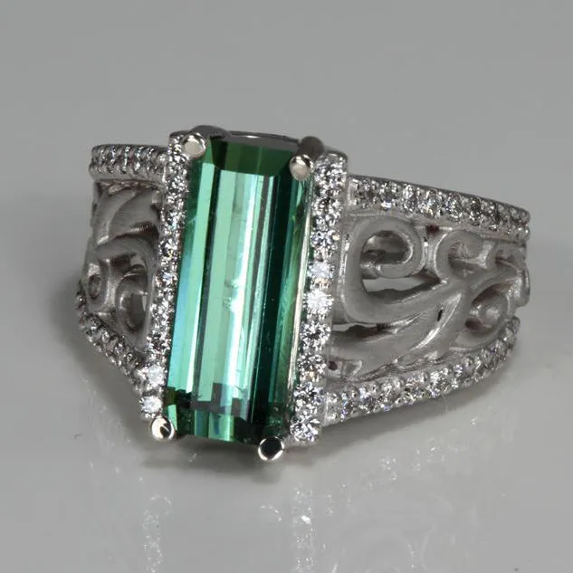 Moriartys Gem Art Rings 2 Limited Time Price Reduction Blue Green Tourmaline Ring with Fine Diamonds 379 Carats Moriartys Gem Art Rings 2 Limited Time Price Reduction Blue Green Tourmaline Ring with Fine Diamonds 379 Carats