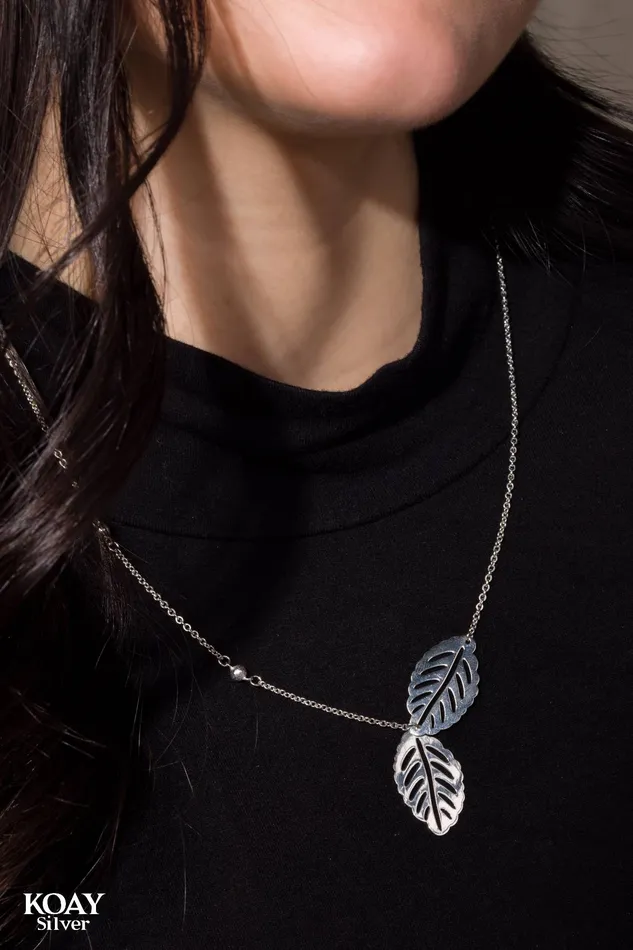 Necklaces KOAY Silver Store Double Leaf 02 Necklace
