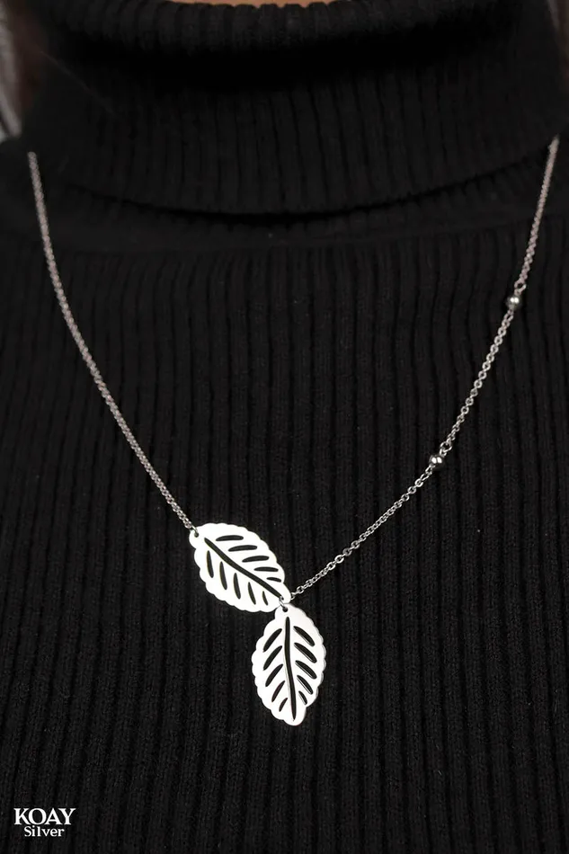 Necklaces KOAY Silver Store Double Leaf 02 Necklace