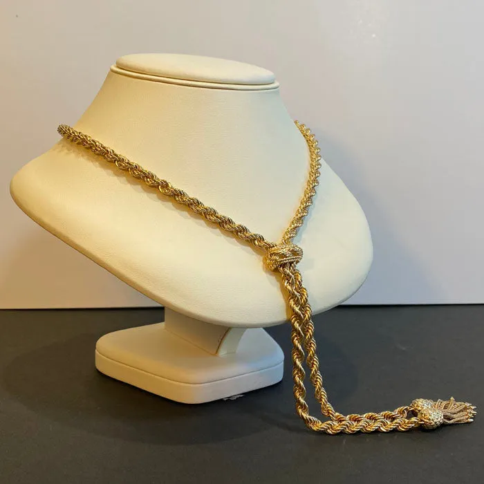 Necklaces Moriartys Gem Art 14K Yellow Gold Adjustable Y Necklace with Pineapple Tassels