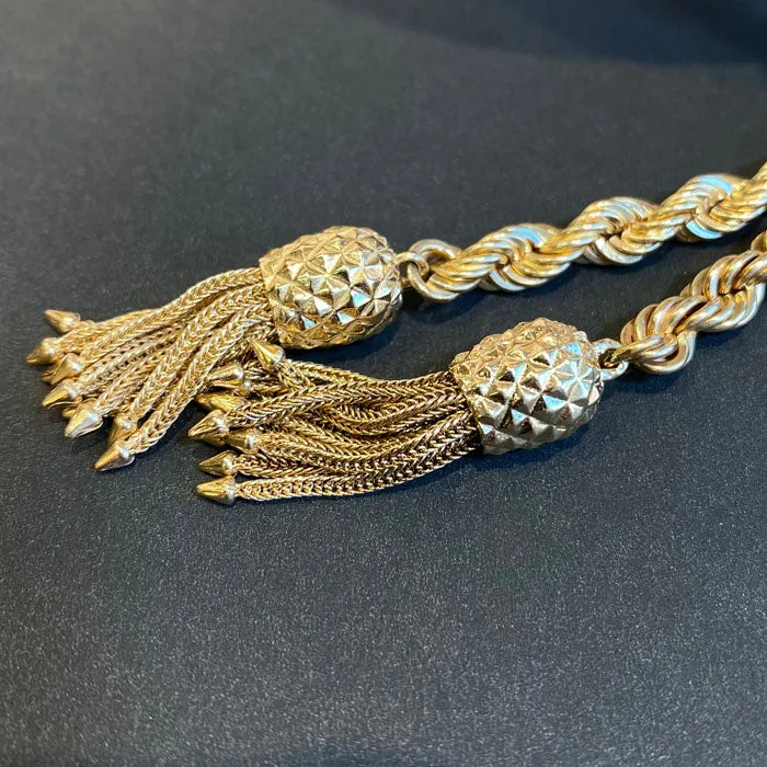 Necklaces Moriartys Gem Art 14K Yellow Gold Adjustable Y Necklace with Pineapple Tassels