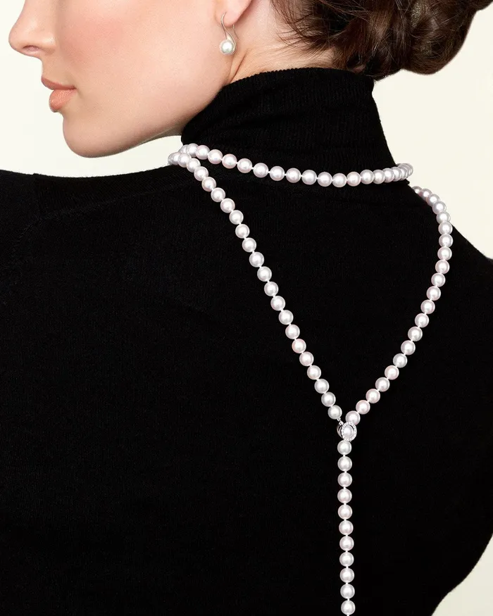 Necklaces SPT 8085mm White Freshwater Pearl Diamond Adjustable YShape Necklace AAAA Quality