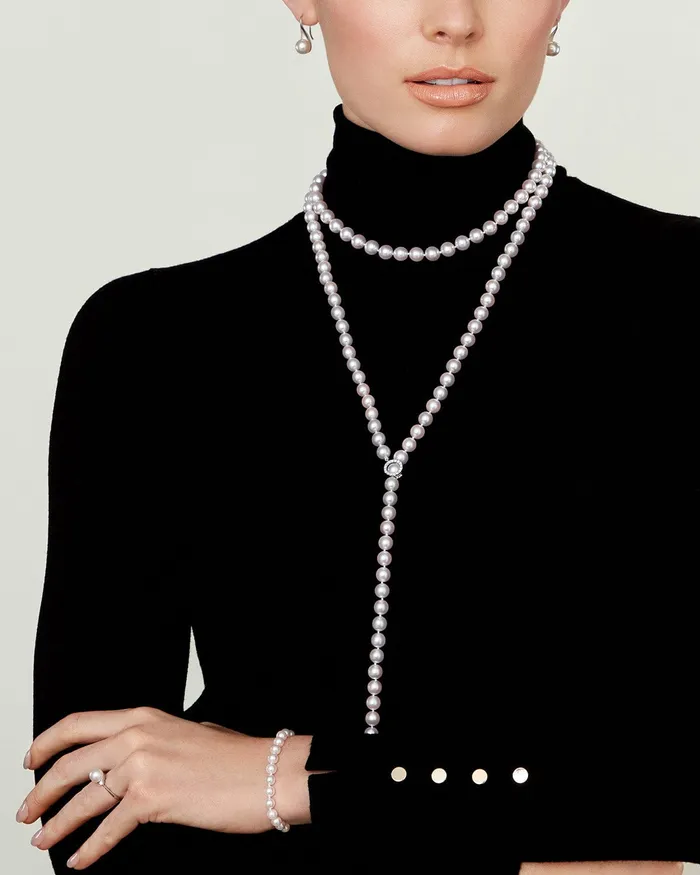 Necklaces SPT 8085mm White Freshwater Pearl Diamond Adjustable YShape Necklace AAAA Quality