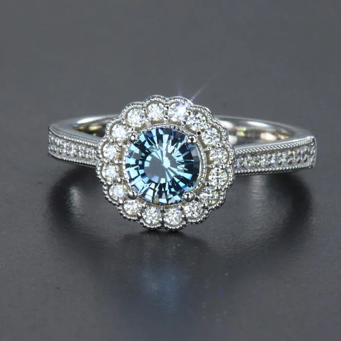 Rings Moriartys Gem Art 14K White Gold Montana Sapphire Ring with Diamond Halo 111 Carats Rings Moriartys Gem Art 14K White Gold Montana Sapphire Ring with Diamond Halo 111 Carats
