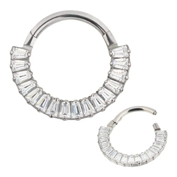 Rings Tulsa Body Jewelry Baguette CZ Titanium Hinged Ring Rings Tulsa Body Jewelry Baguette CZ Titanium Hinged Ring