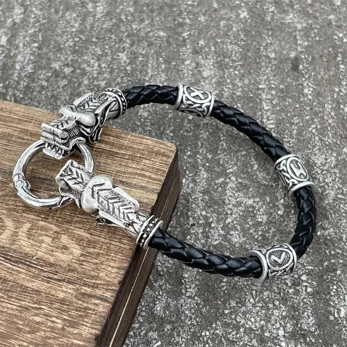 Bracelets Valhalla Vikings Viking Leather Bracelet Geri Freki Runes