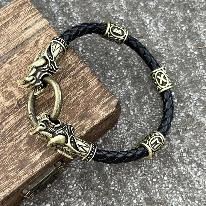 Bracelets Valhalla Vikings Viking Leather Bracelet Geri Freki Runes