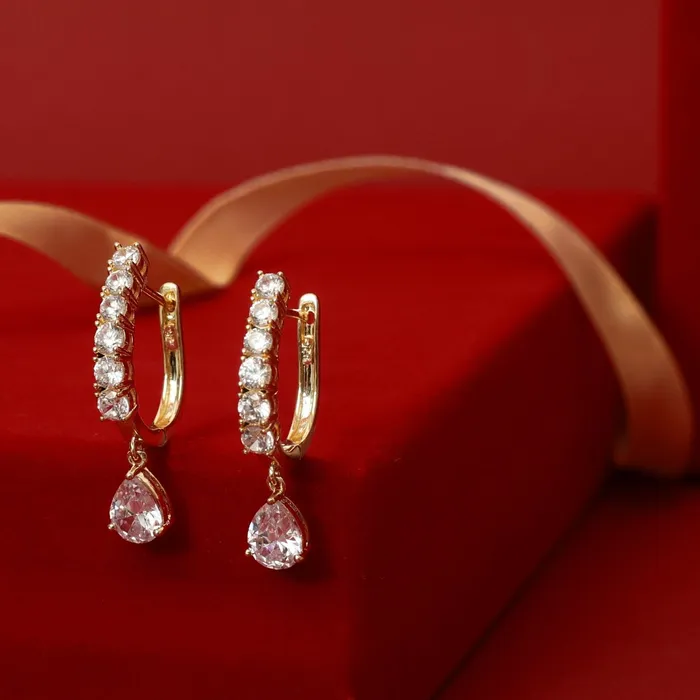 Earrings SILVER Drop of Light CZ Gold Plated Silver Hoop Earrings